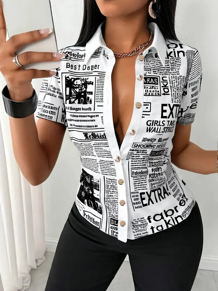 Tabloid Newsprint Button-Down Shirt