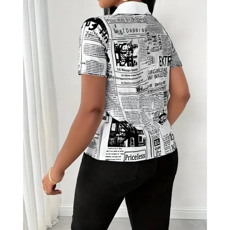 Tabloid Newsprint Button-Down Shirt