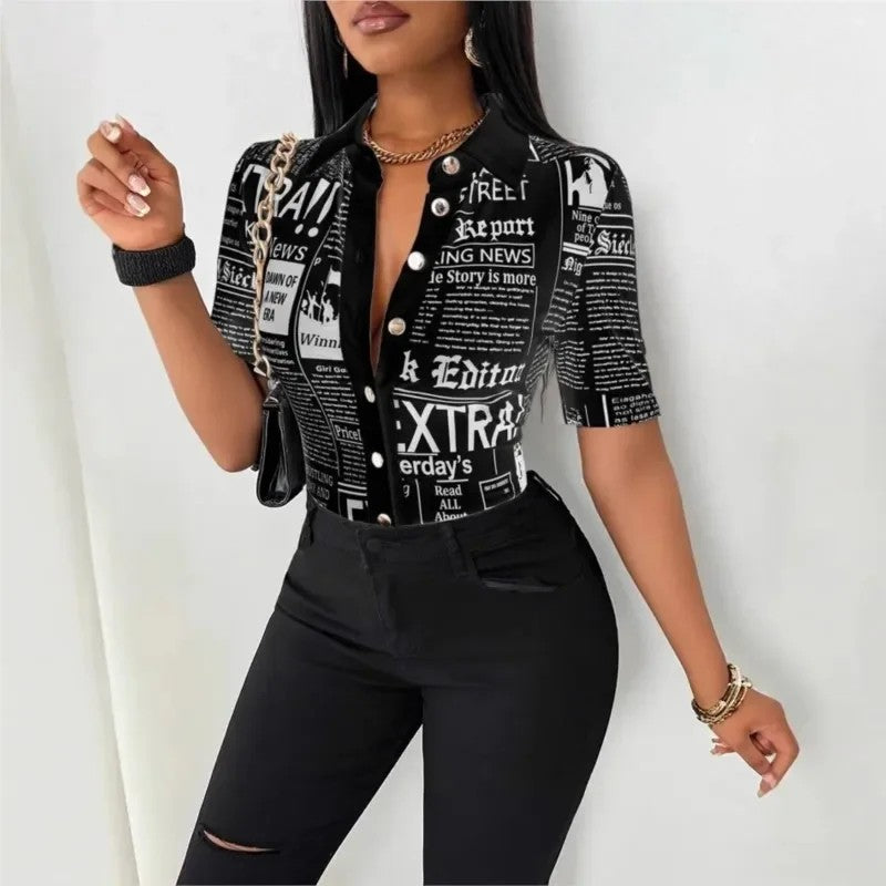 Tabloid Newsprint Button-Down Shirt