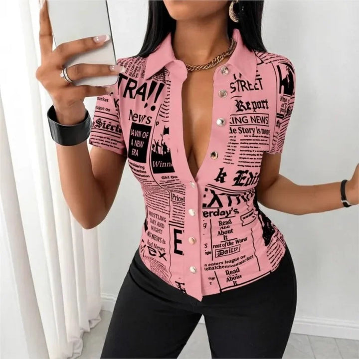 Tabloid Newsprint Button-Down Shirt