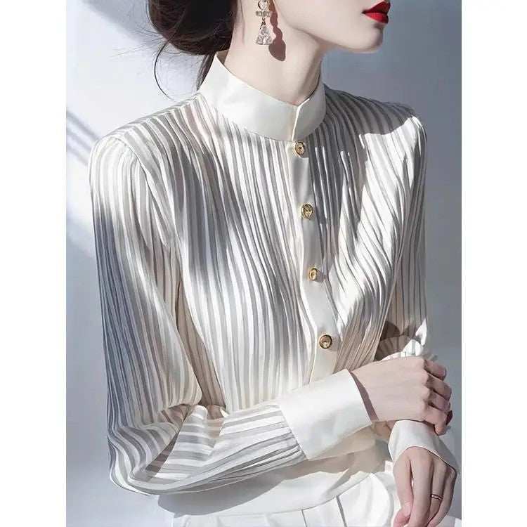 Pilastro Pleated Stand-Collar Blouse