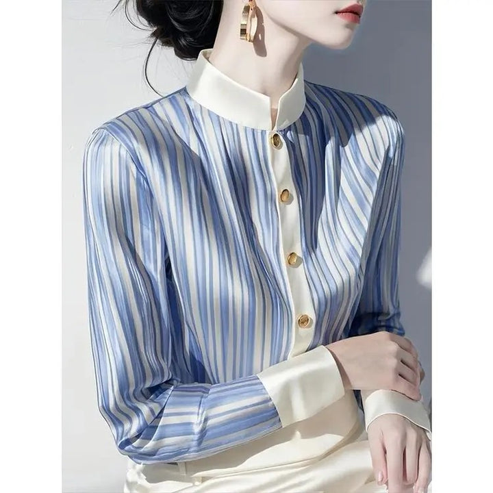 Pilastro Pleated Stand-Collar Blouse