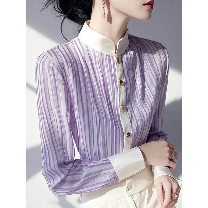 Pilastro Pleated Stand-Collar Blouse