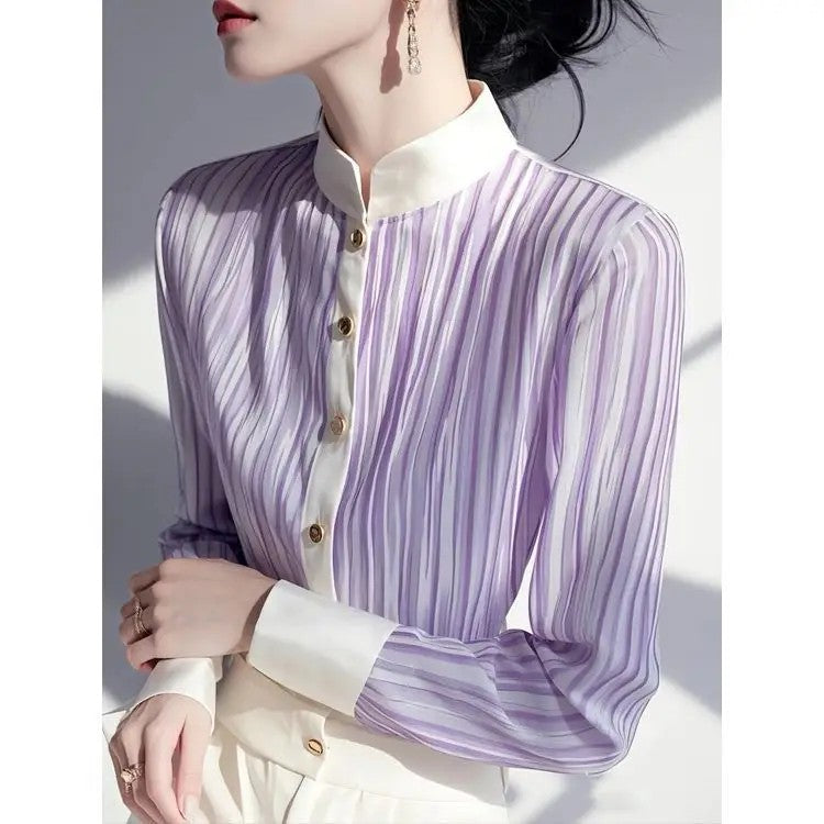 Pilastro Pleated Stand-Collar Blouse