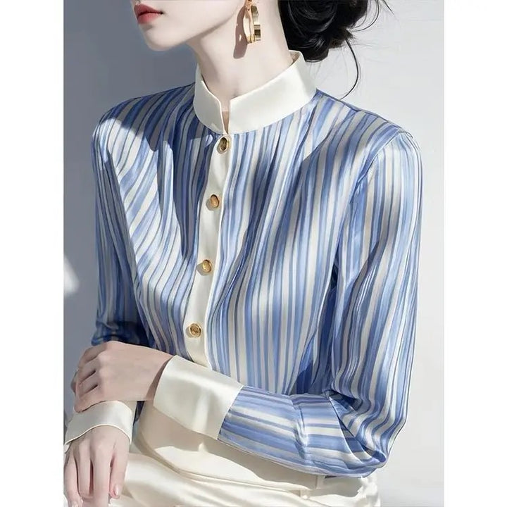 Pilastro Pleated Stand-Collar Blouse