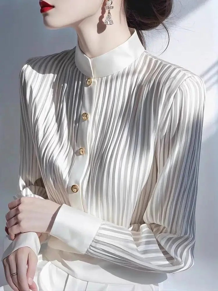 Pilastro Pleated Stand-Collar Blouse