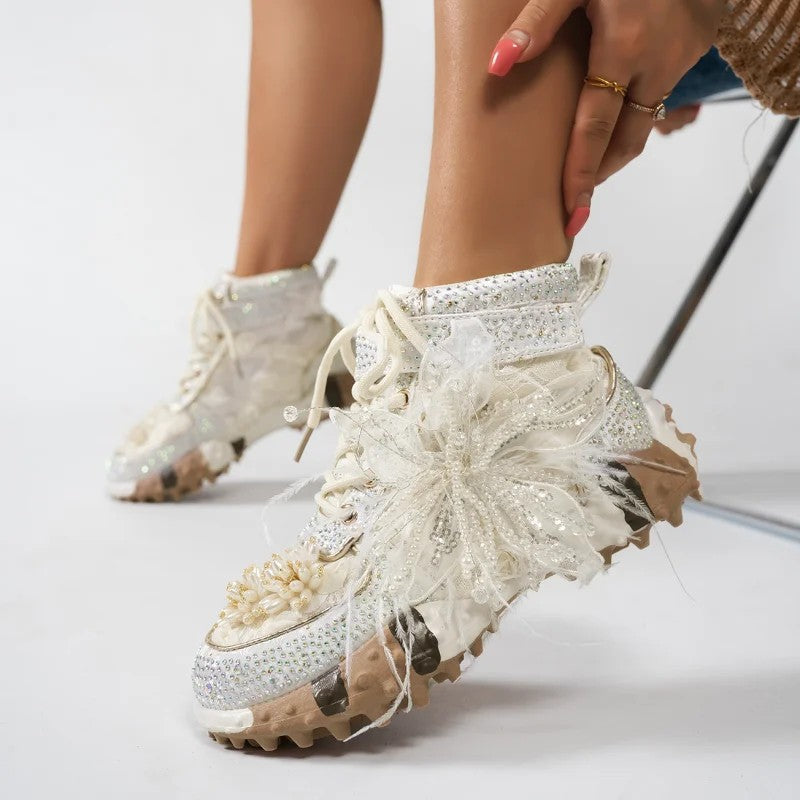 Fatina Rhinestone High-Top Sneakers
