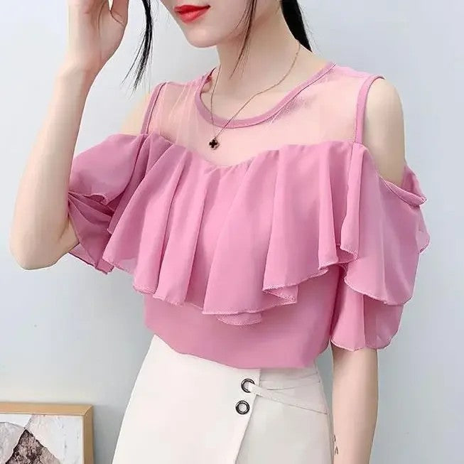 Volante Ruffle Cold-Shoulder Blouse