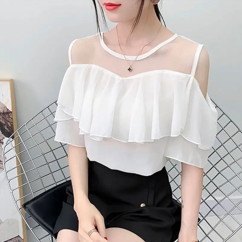 Volante Ruffle Cold-Shoulder Blouse