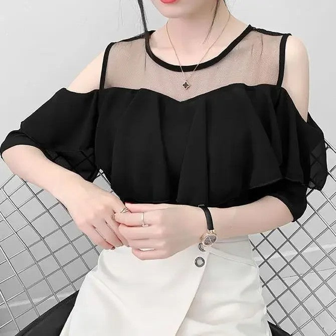 Volante Ruffle Cold-Shoulder Blouse