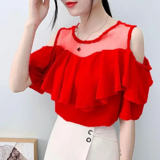 Volante Ruffle Cold-Shoulder Blouse