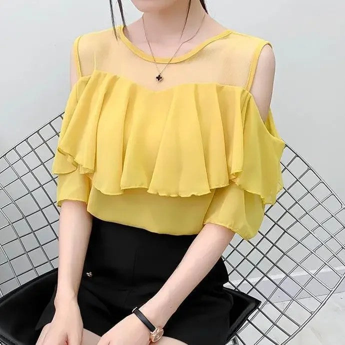 Volante Ruffle Cold-Shoulder Blouse