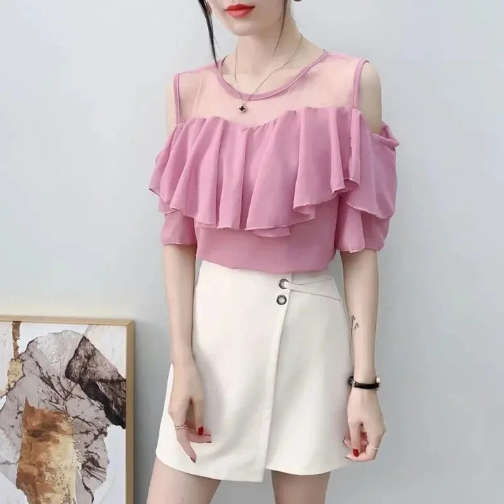 Volante Ruffle Cold-Shoulder Blouse