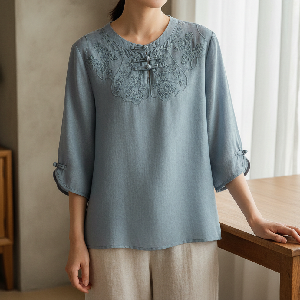 Jade Garden Linen Blouse