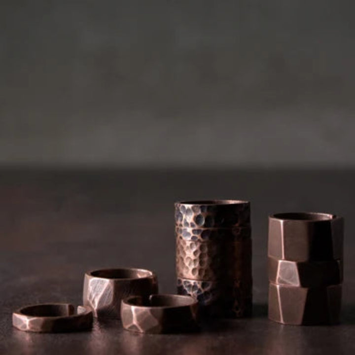 Patina Hammered Copper Ring Set