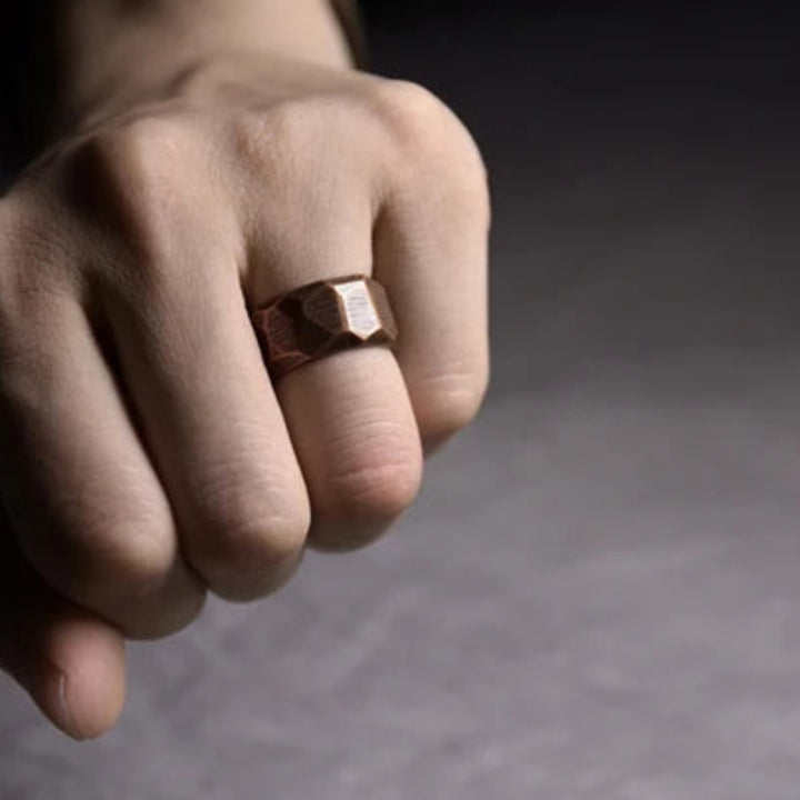 Patina Hammered Copper Ring Set