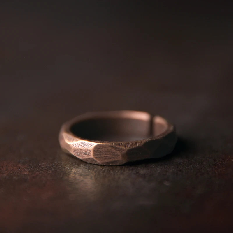 Patina Hammered Copper Ring Set