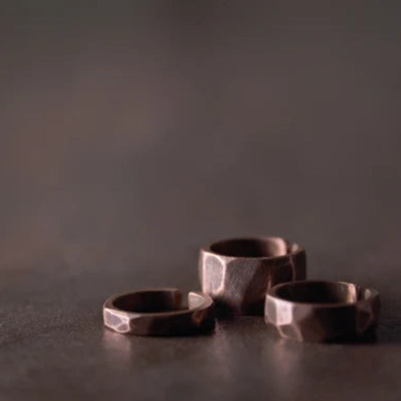 Patina Hammered Copper Ring Set