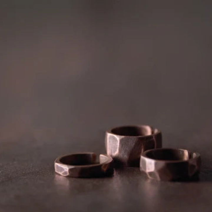 Patina Hammered Copper Ring Set