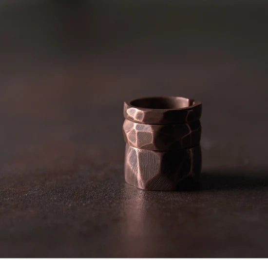 Patina Hammered Copper Ring Set