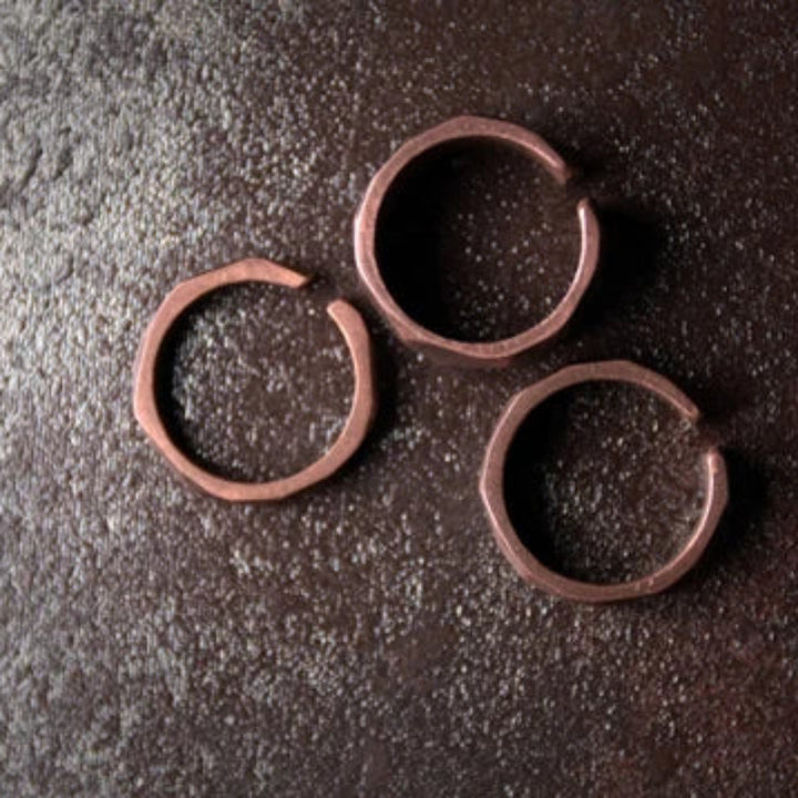 Patina Hammered Copper Ring Set