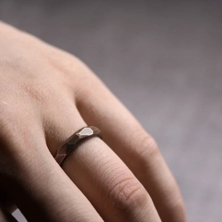 Patina Hammered Copper Ring Set