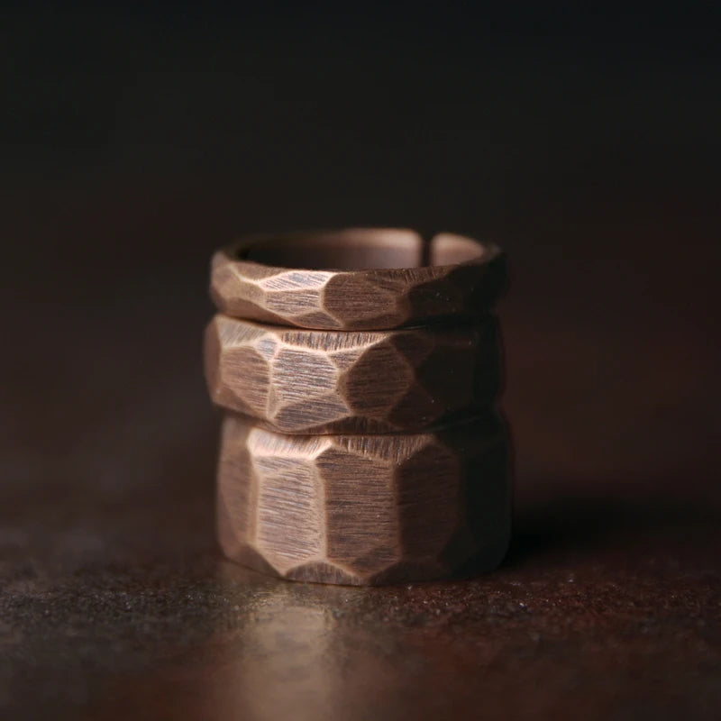 Patina Hammered Copper Ring Set