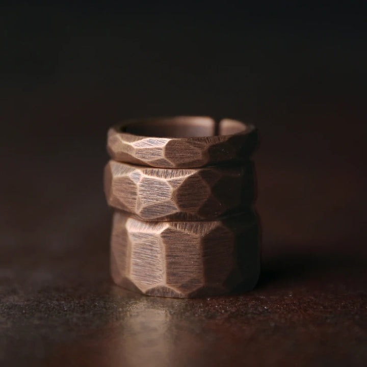 Patina Hammered Copper Ring Set