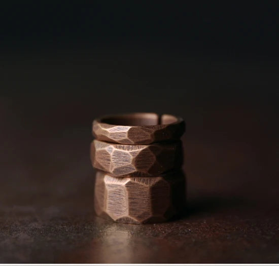 Patina Hammered Copper Ring Set