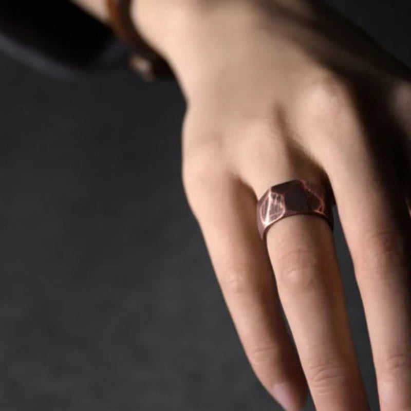 Patina Hammered Copper Ring Set