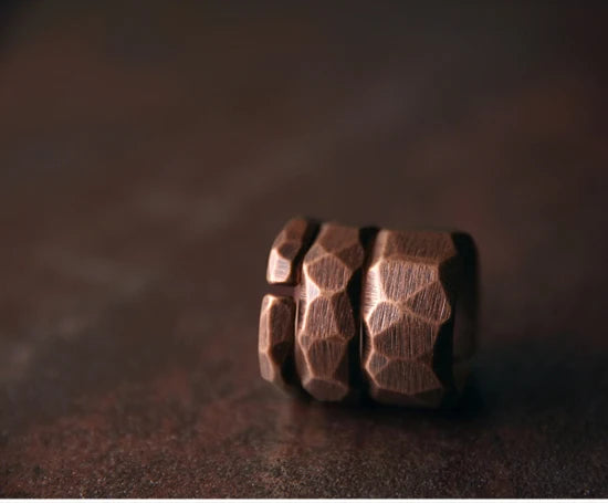 Patina Hammered Copper Ring Set