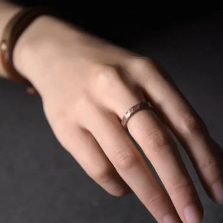 Patina Hammered Copper Ring Set