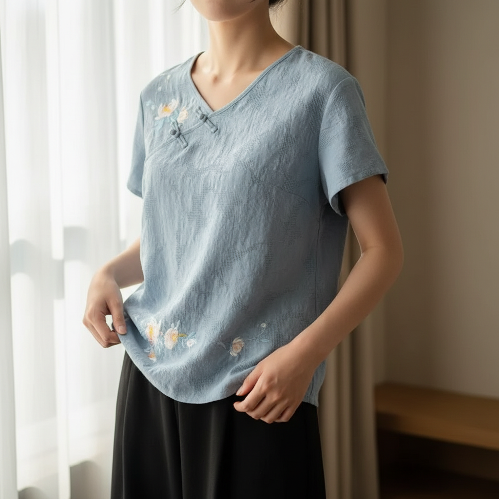 Anya Embroidered Linen Blouse