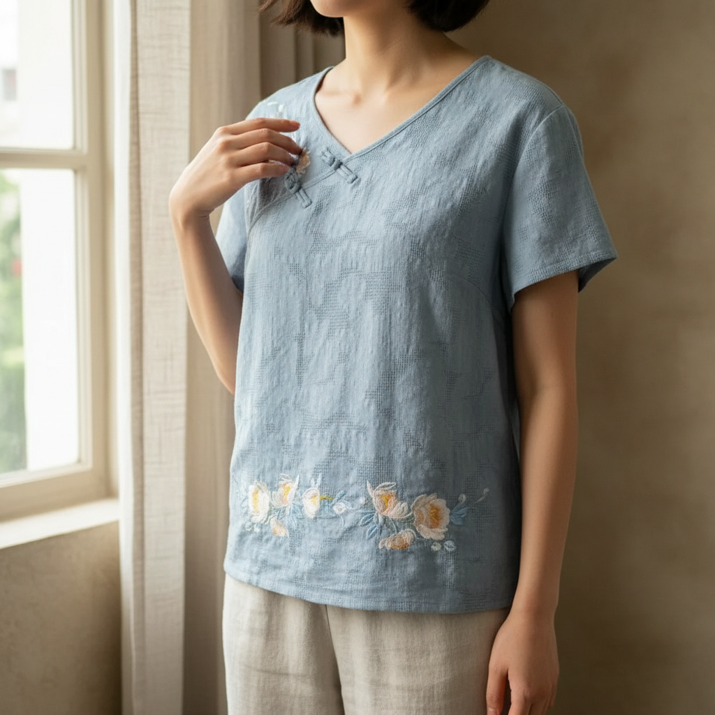 Anya Embroidered Linen Blouse