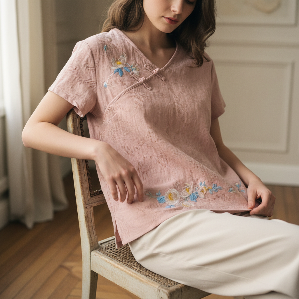 Anya Embroidered Linen Blouse