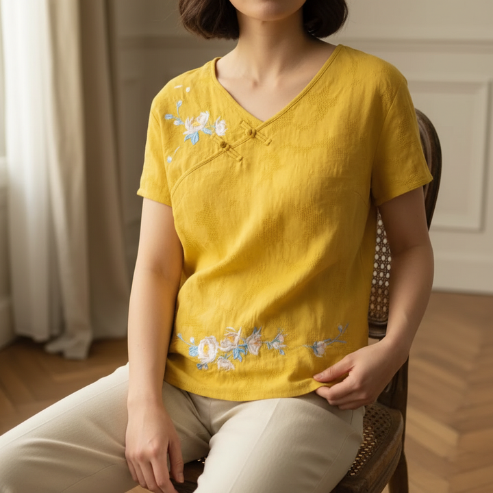 Anya Embroidered Linen Blouse