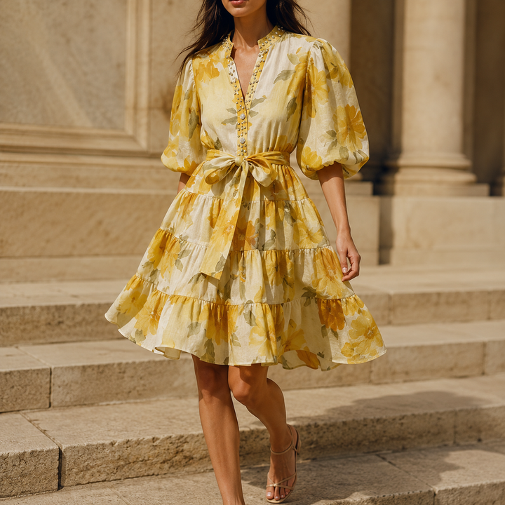 Giardino Puff-Sleeve Mini Dress