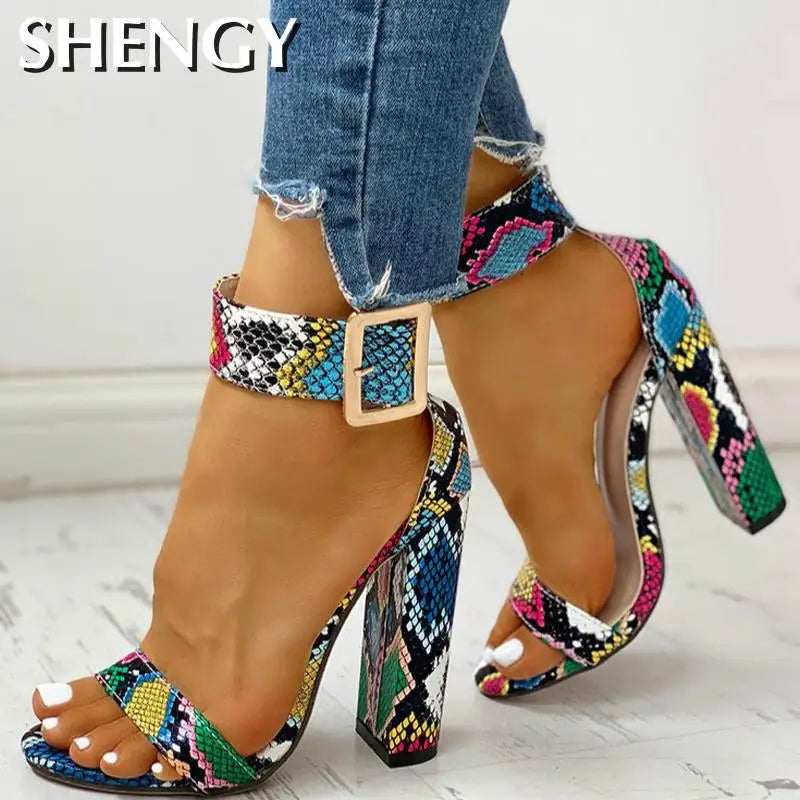 Maculata Print Block Heel Sandals