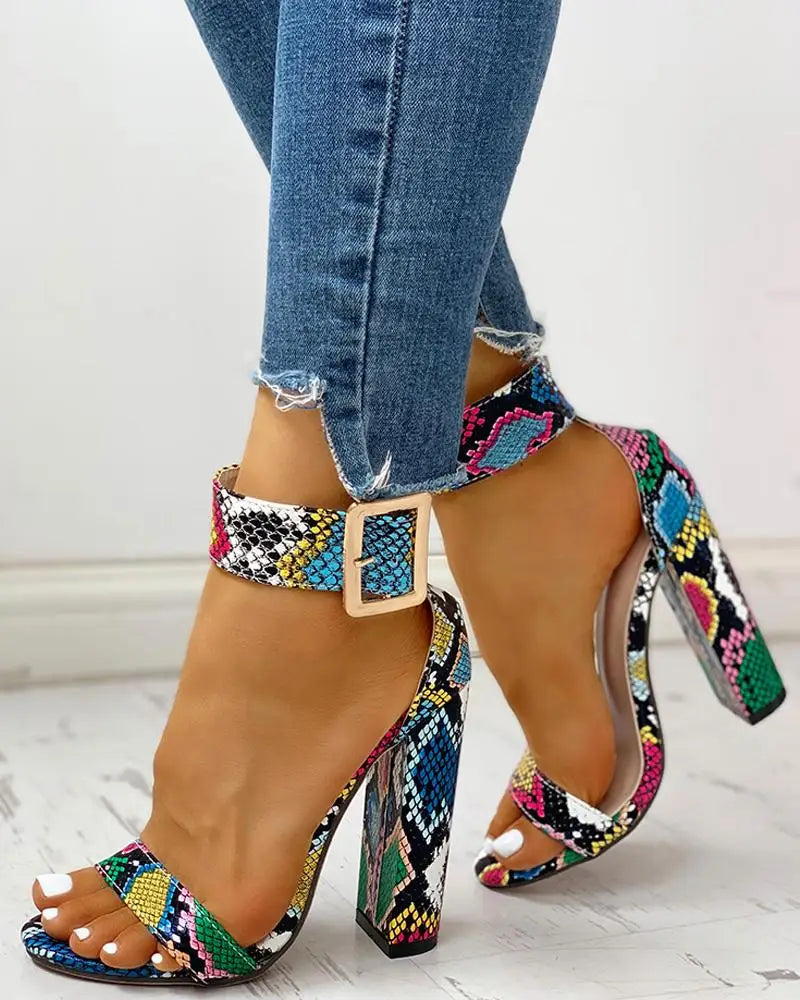 Maculata Print Block Heel Sandals