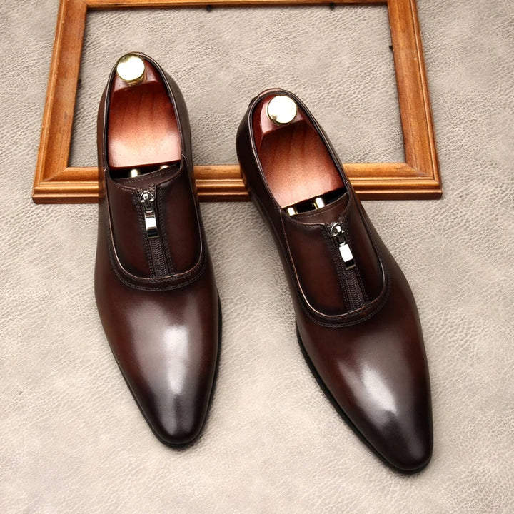 Lampo Zip-Front Leather Oxfords