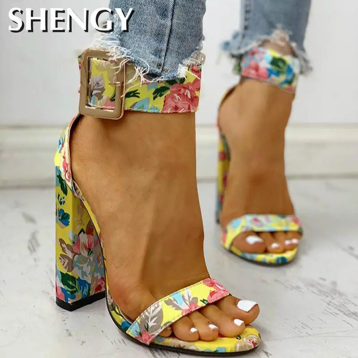 Maculata Print Block Heel Sandals