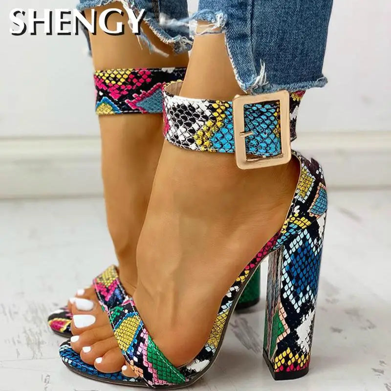 Maculata Print Block Heel Sandals