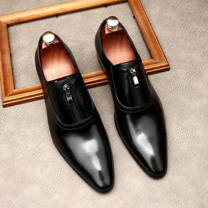 Lampo Zip-Front Leather Oxfords