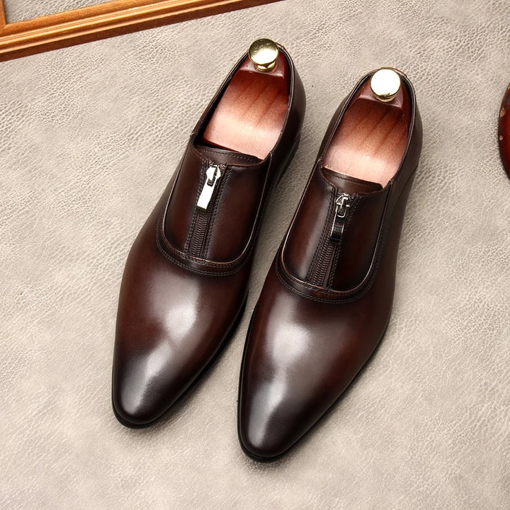 Lampo Zip-Front Leather Oxfords