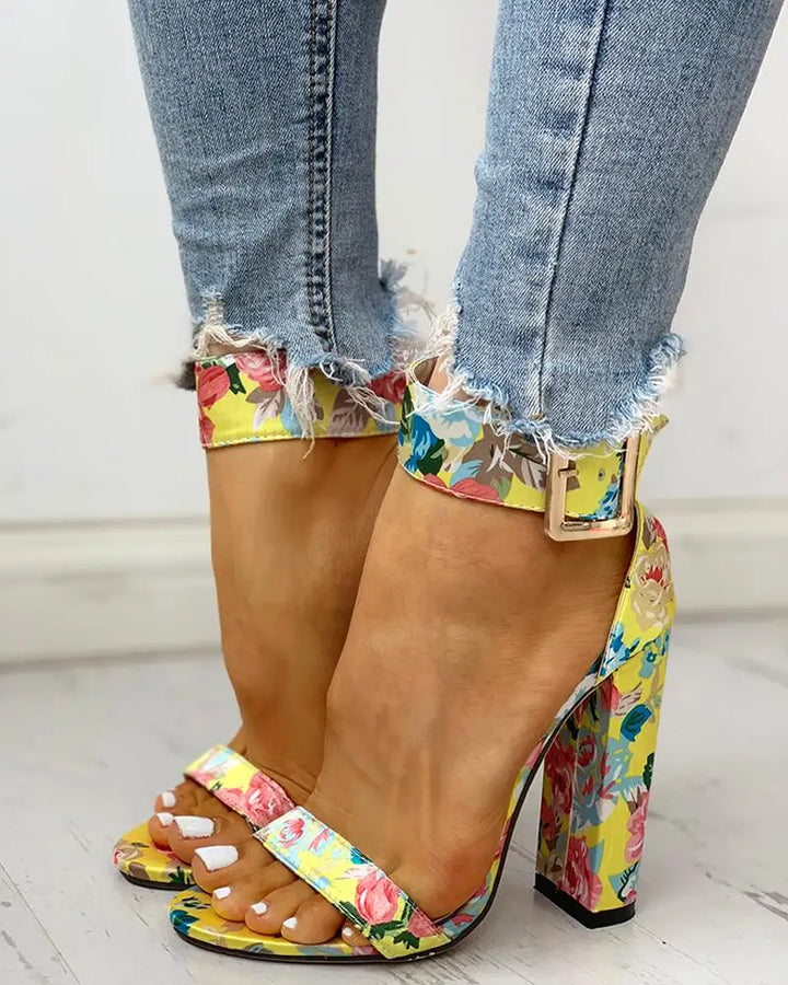 Maculata Print Block Heel Sandals