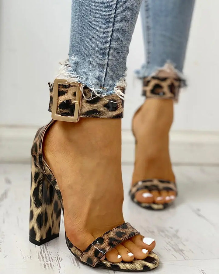 Maculata Print Block Heel Sandals