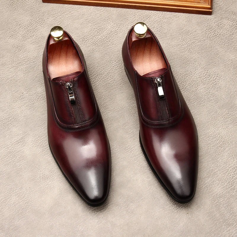 Lampo Zip-Front Leather Oxfords