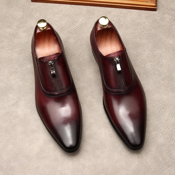Lampo Zip-Front Leather Oxfords