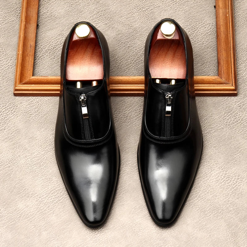 Lampo Zip-Front Leather Oxfords