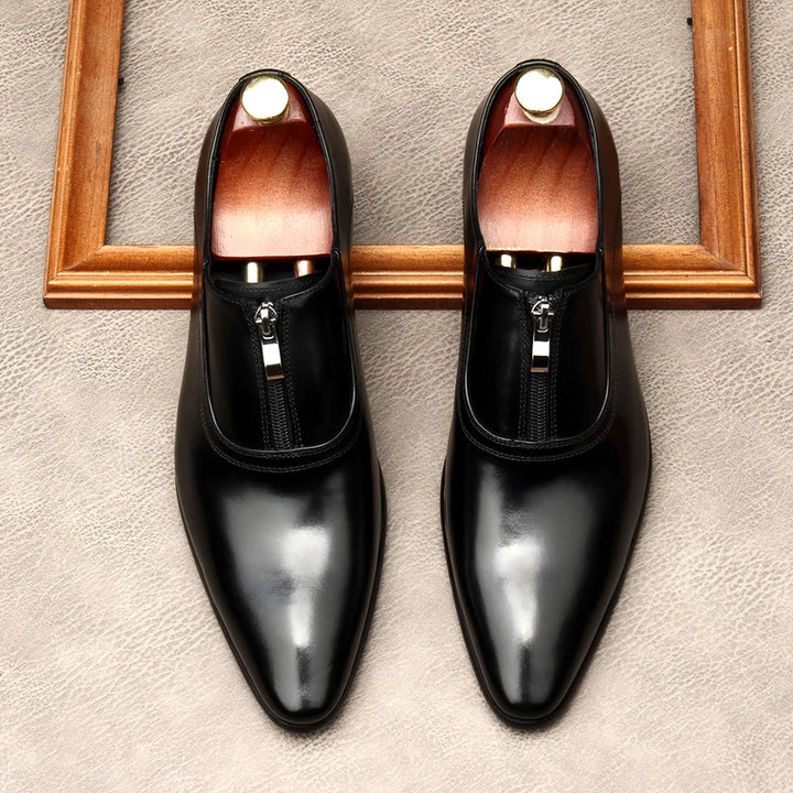 Lampo Zip-Front Leather Oxfords